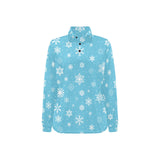Snowflake pattern blue background Women's Long Sleeve Polo Shirt