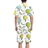 Hot Air Balloon Bird Cloud Pattern Men's V-Neck Short Pajama Set