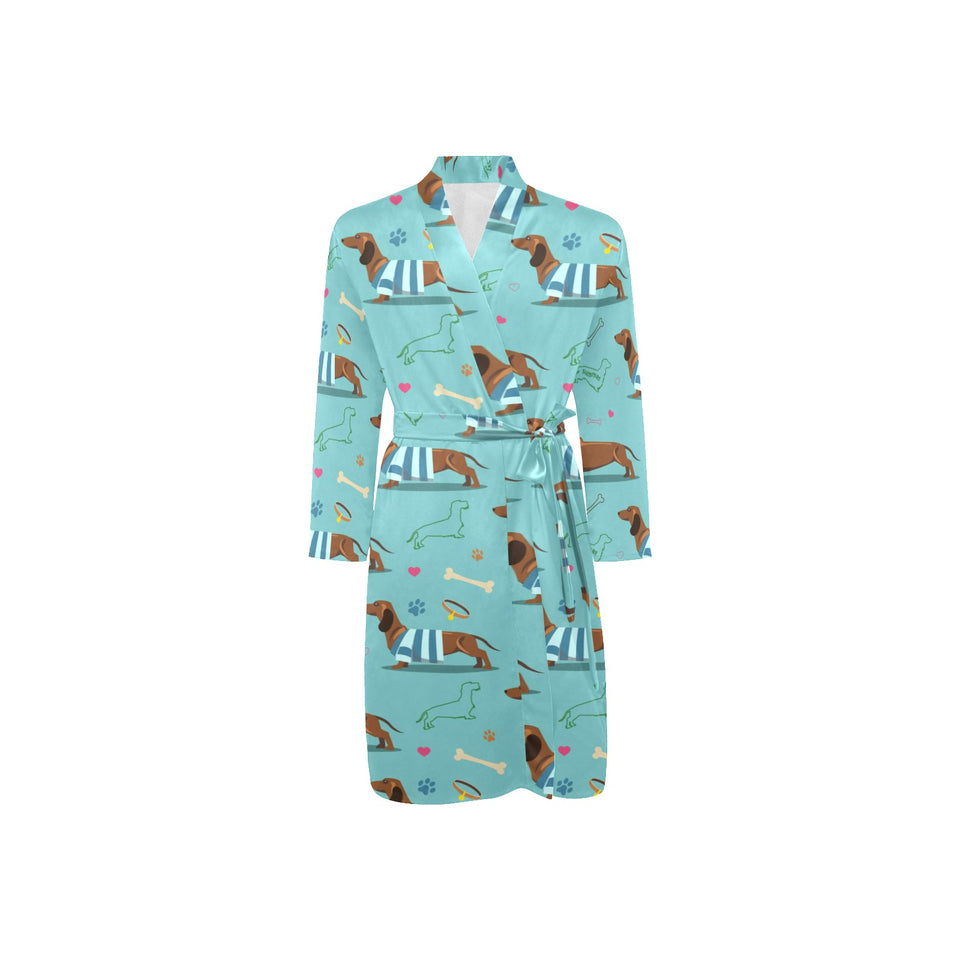 Dachshund decorative background Men's Long Sleeve Belted Night Robe