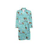 Dachshund decorative background Men's Long Sleeve Belted Night Robe