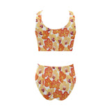 Orange yellow orchid flower pattern background Chest Bowknot High Waisted Bikini Swimsuit