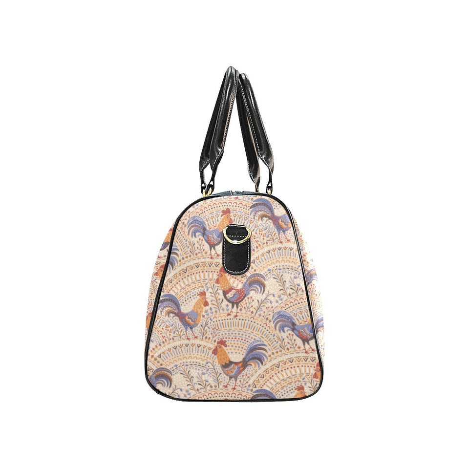 Cute rooster chicken cock floral ornament backgrou Travel Bag