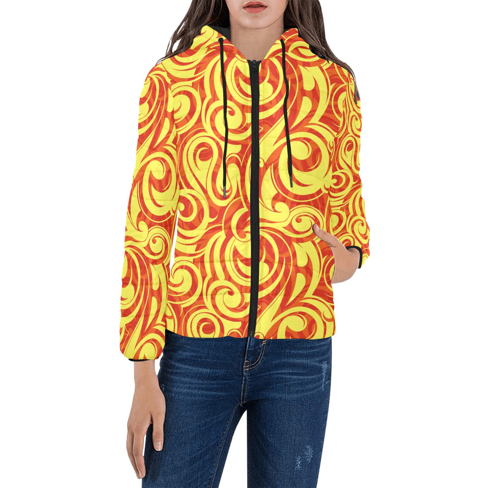 Fire flame design pattern Women's Padded Hooded Jacket