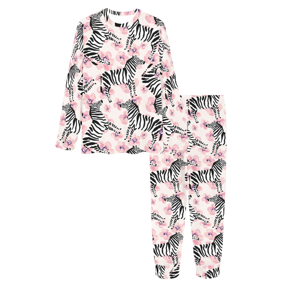 Zebra pink flower background Women's All Over Print Pajama Set