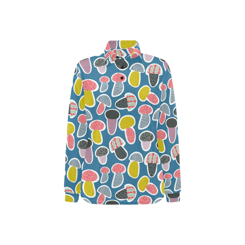 Colorful mushroom design pattern Women's Long Sleeve Polo Shirt