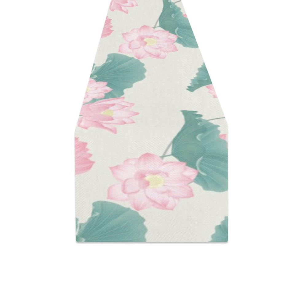 Pink lotus waterlily leaves pattern Table Runner