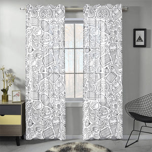 Cartoon hand drawn ice cream black white Gauze Curtain