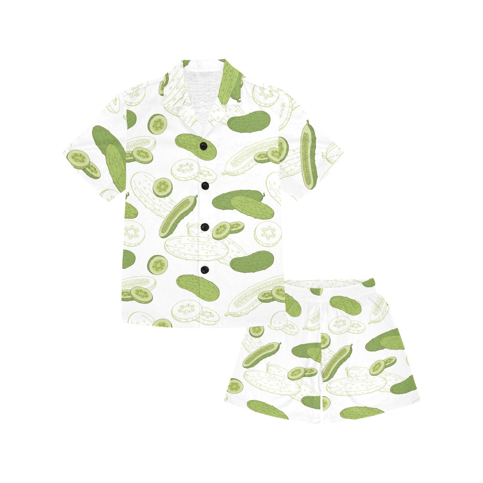 Cucumber sketch pattern Kids' Boys' Girls' V-Neck Short Pajama Set
