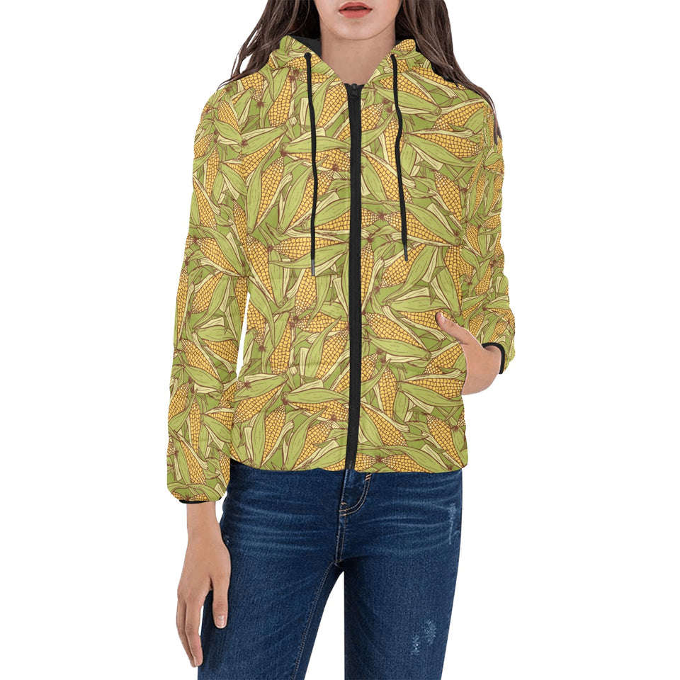Corn Pattern Print Design 01 Women's Padded Hooded Jacket