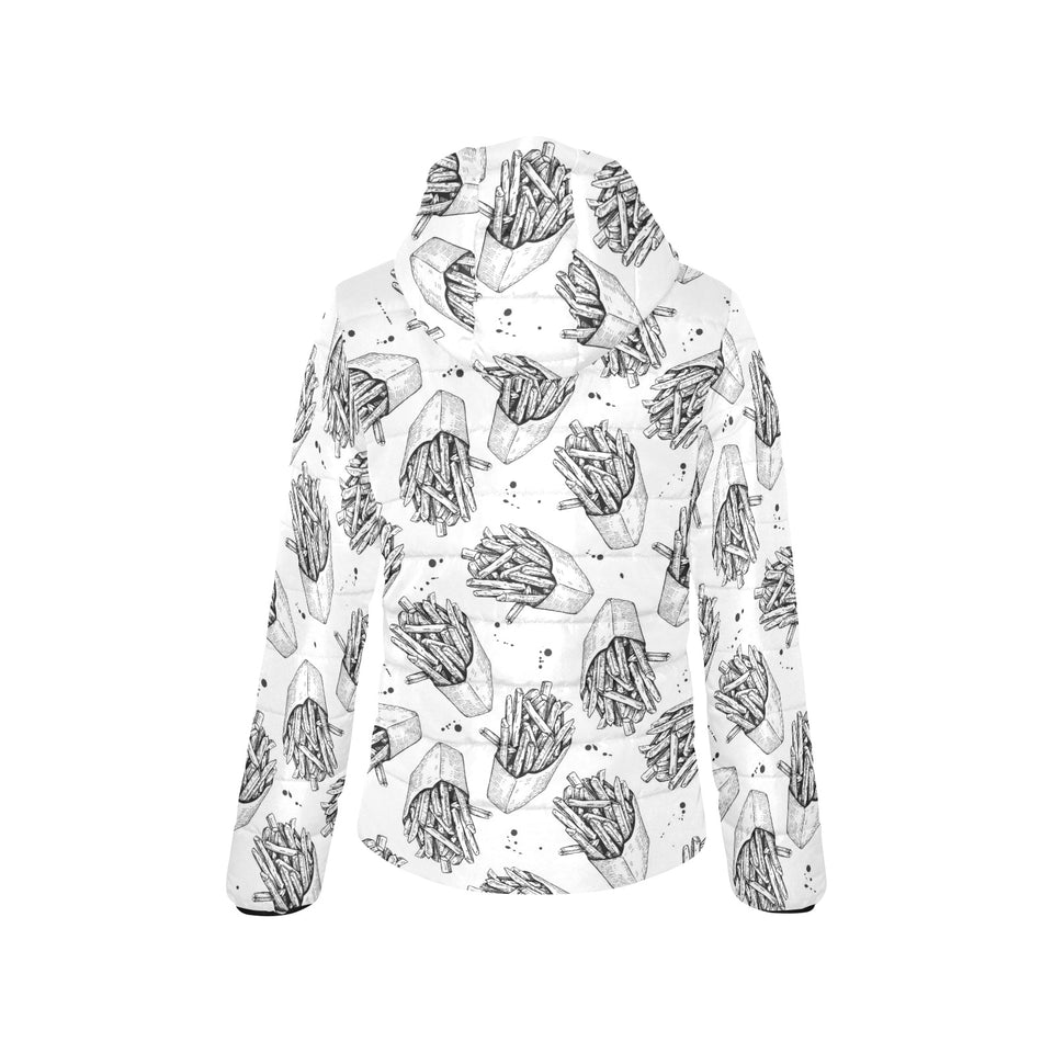 Hand drawn french fries pattern Women's Padded Hooded Jacket