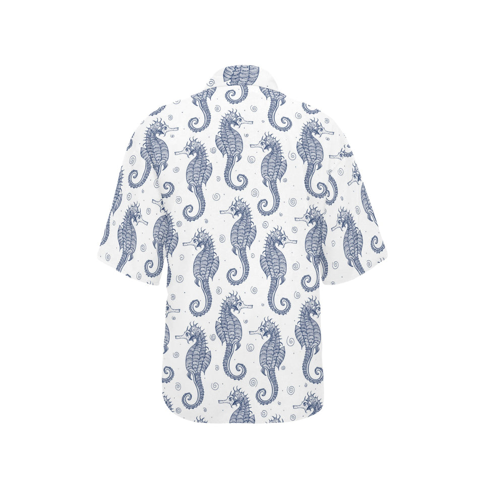 Seahorse pattern background Women's All Over Print Hawaiian Shirt