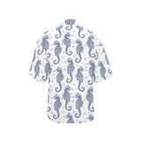 Seahorse pattern background Women's All Over Print Hawaiian Shirt