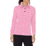 Sweet candy pink background Women's Long Sleeve Polo Shirt