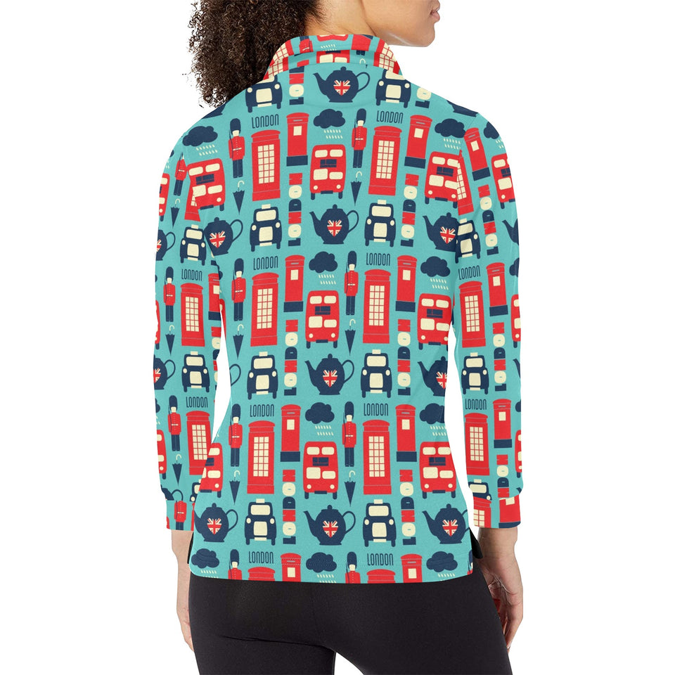 British Pattern Print Design 04 Women's Long Sleeve Polo Shirt