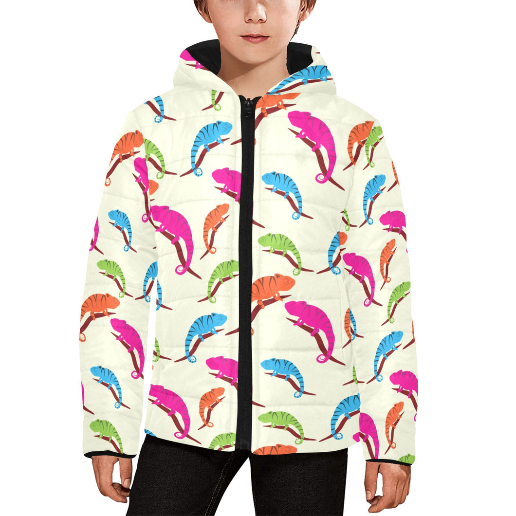 Colorful Chameleon lizard pattern Kids' Boys' Girls' Padded Hooded Jacket