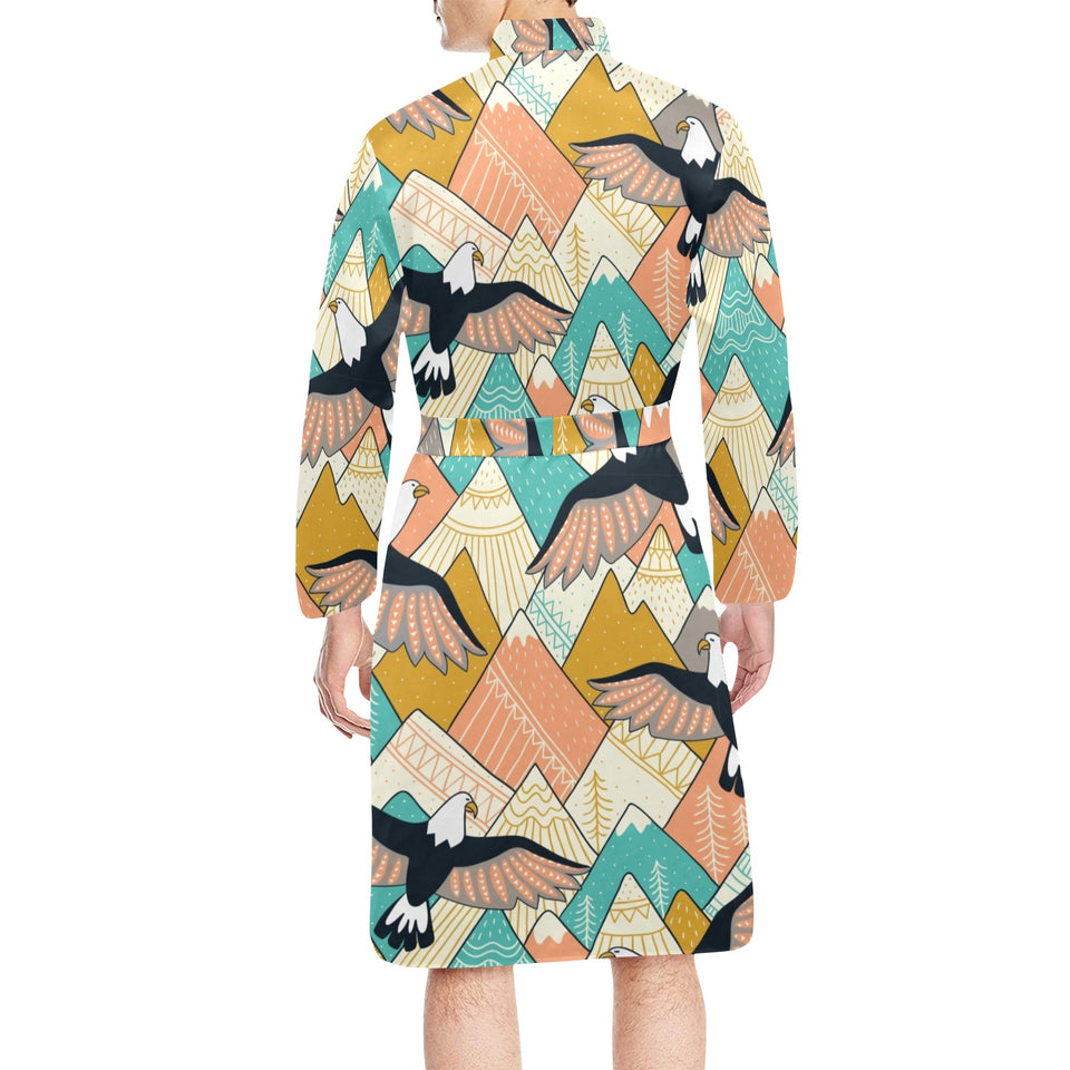 Eagle Pattern Print Design 02 Men's Long Sleeve Belted Night Robe