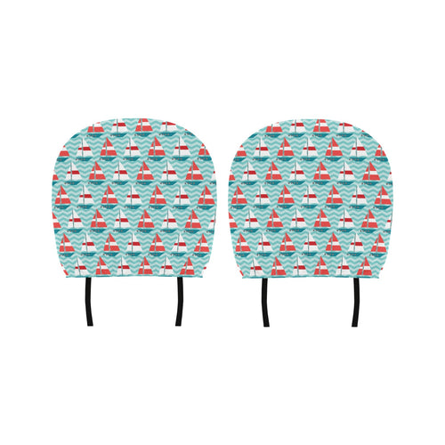 Red White sailboat wave background Car Headrest Cover
