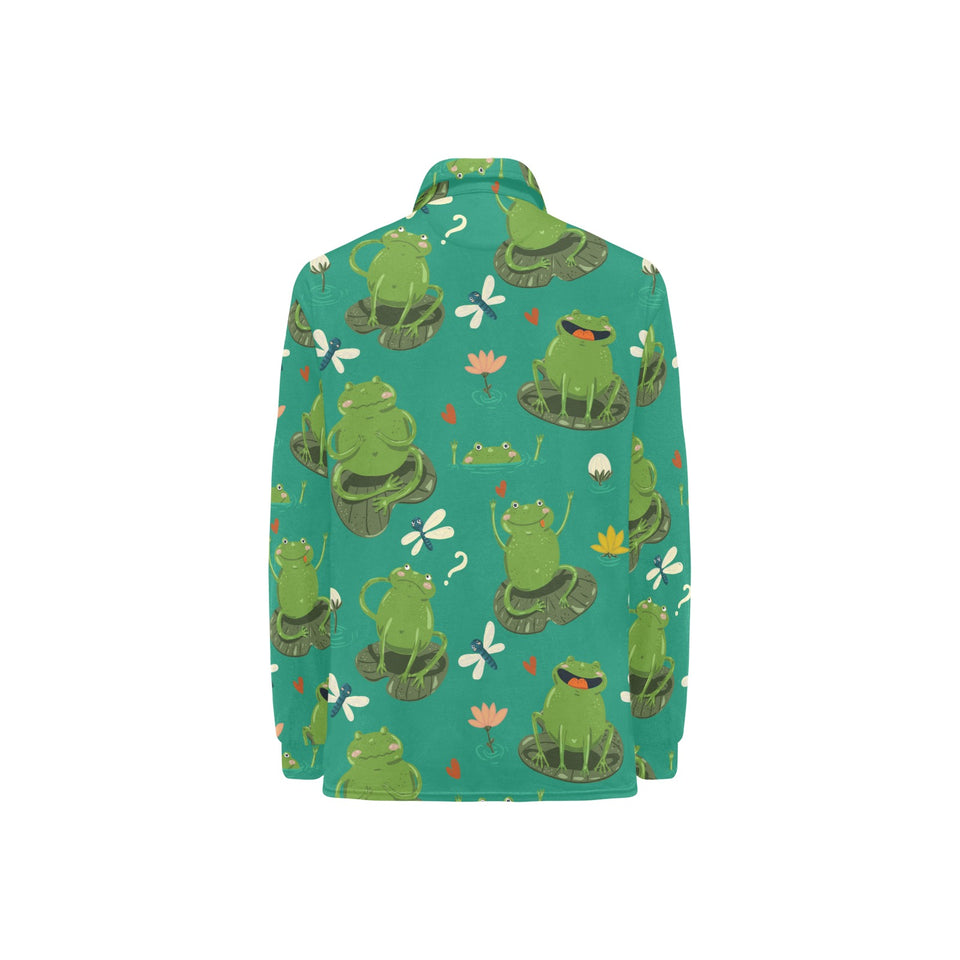 Cute frog dragonfly design pattern Women's Long Sleeve Polo Shirt