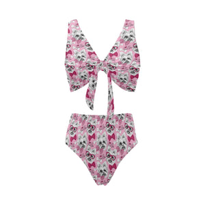 Yorkshire Terrier Pattern Print Design 03 Chest Bowknot High Waisted Bikini Swimsuit