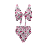 Yorkshire Terrier Pattern Print Design 03 Chest Bowknot High Waisted Bikini Swimsuit