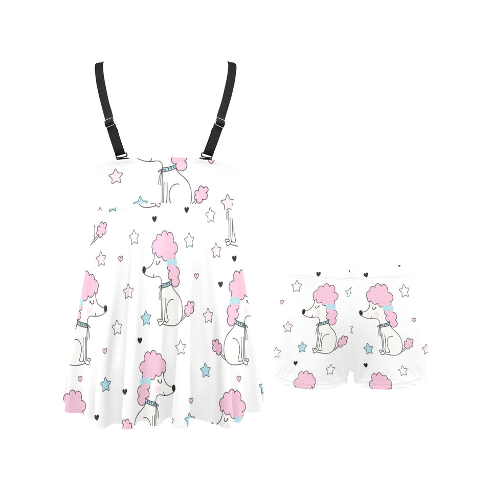 Cute poodle dog star pattern Chest Sexy Pleated Two Piece Swim Dress