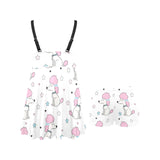 Cute poodle dog star pattern Chest Sexy Pleated Two Piece Swim Dress