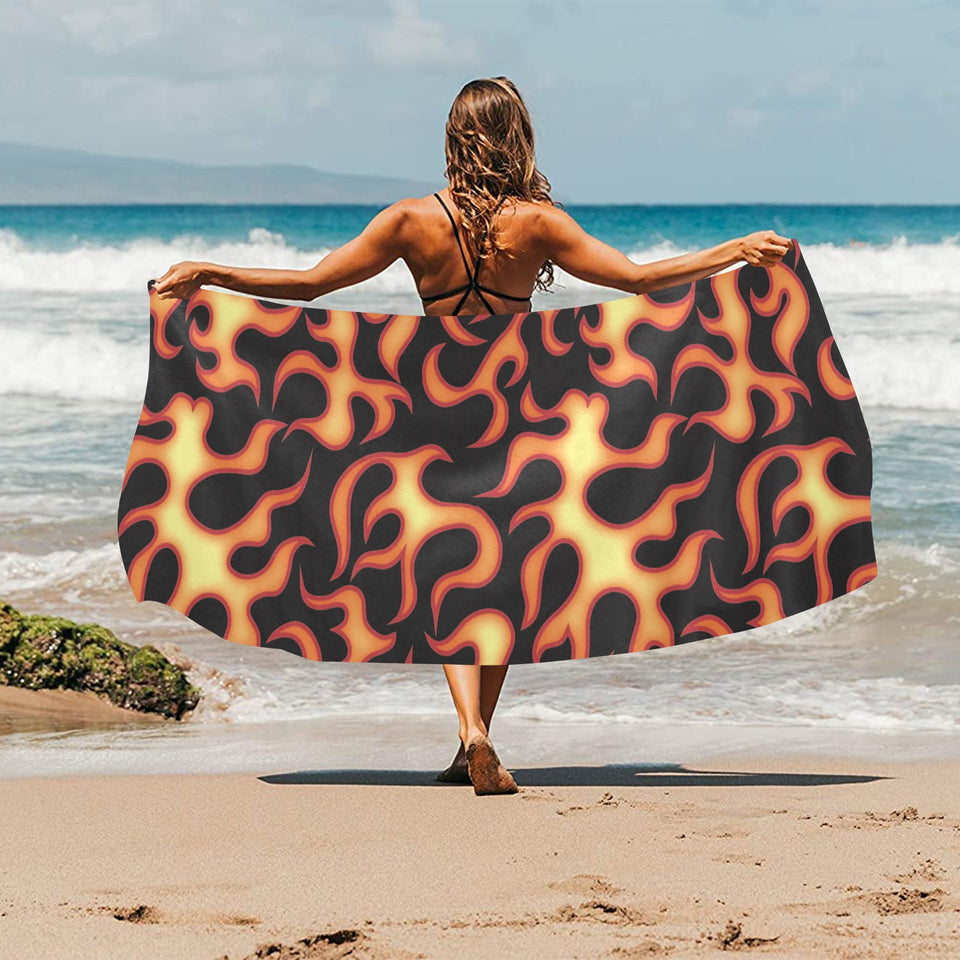Fire flame dark pattern Beach Towel