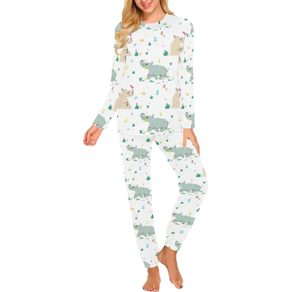 Cute Rhino pattern Women's All Over Print Pajama Set