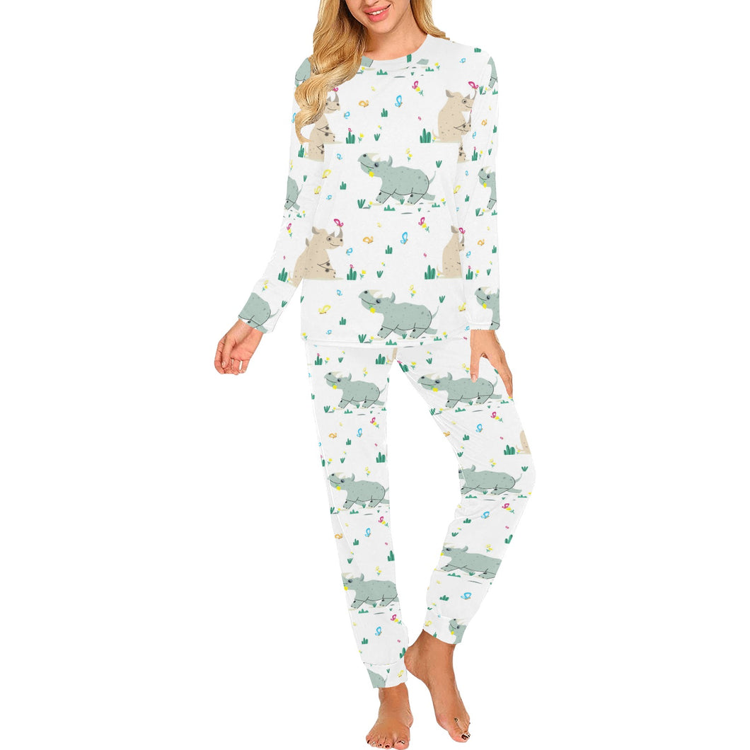 Cute Rhino pattern Women's All Over Print Pajama Set