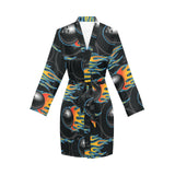 Bowling balls flame pattern Women's Long Sleeve Belted Night Robe