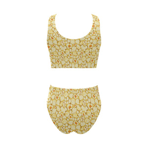Popcorn Pattern Print Design 04 Chest Bowknot High Waisted Bikini Swimsuit