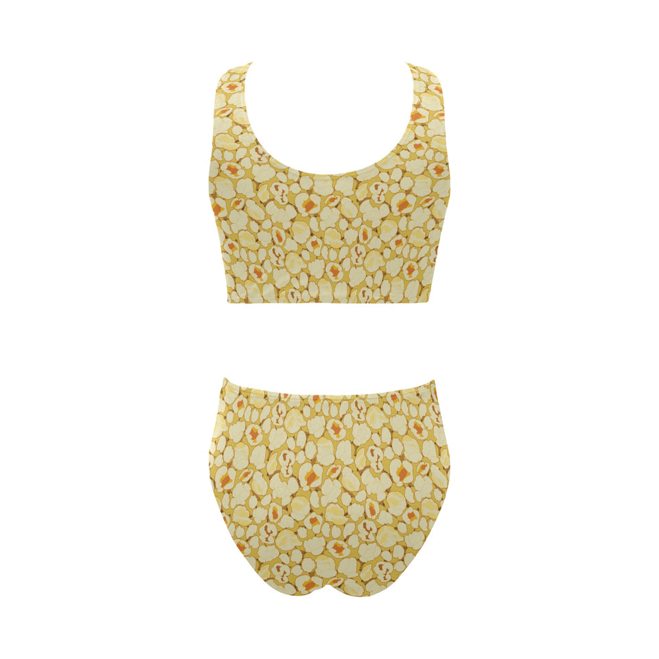 Popcorn Pattern Print Design 04 Chest Bowknot High Waisted Bikini Swimsuit