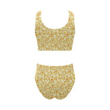 Popcorn Pattern Print Design 04 Chest Bowknot High Waisted Bikini Swimsuit