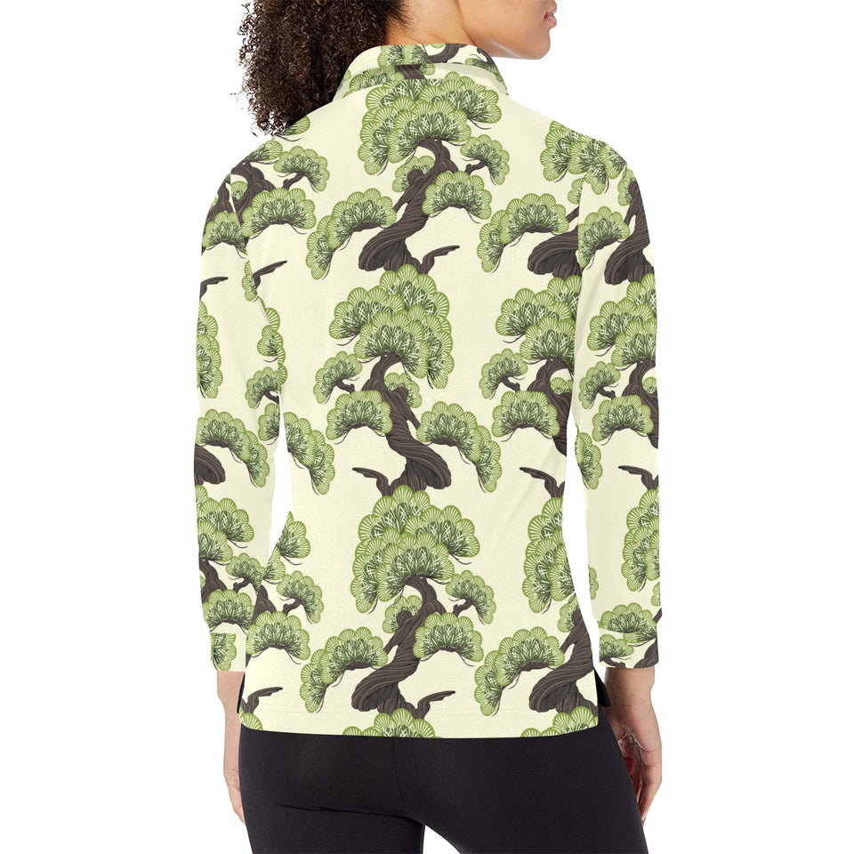 Bonsai pattern Women's Long Sleeve Polo Shirt