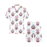 Cute pug hat rabbit costume pattern Men's V-Neck Short Pajama Set