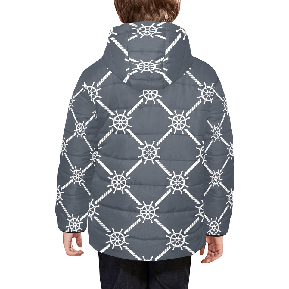 nautical steering wheel rope pattern Kids' Boys' Girls' Padded Hooded Jacket