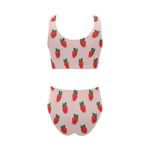 Strawberry beautiful pattern Chest Bowknot High Waisted Bikini Swimsuit