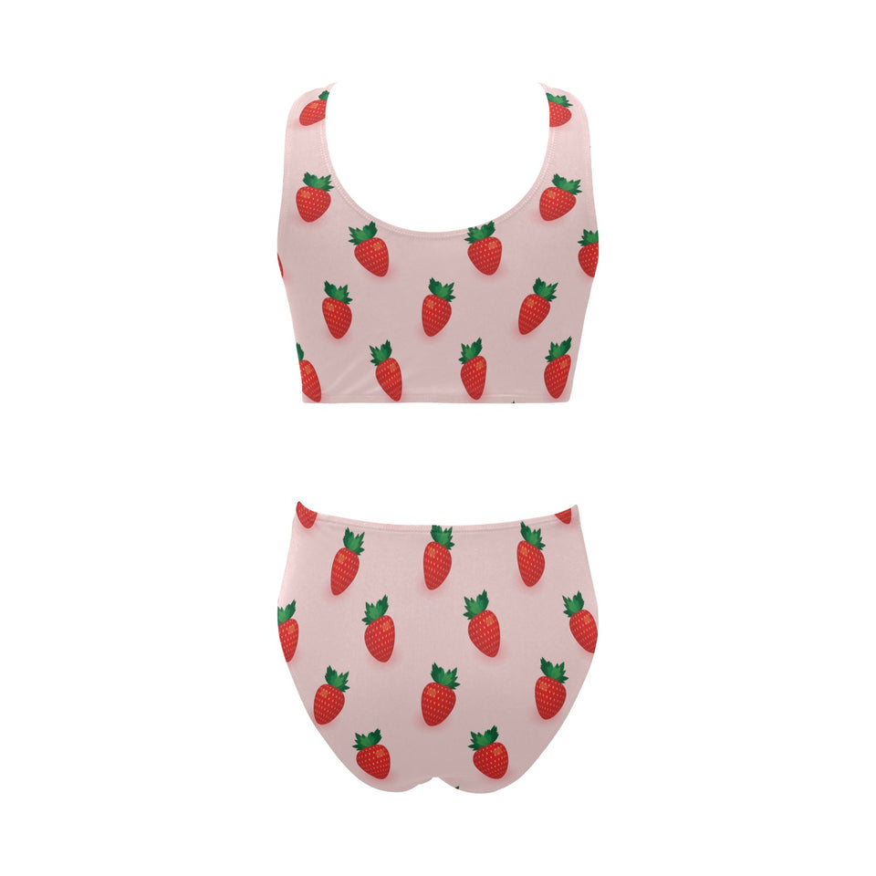 Strawberry beautiful pattern Chest Bowknot High Waisted Bikini Swimsuit