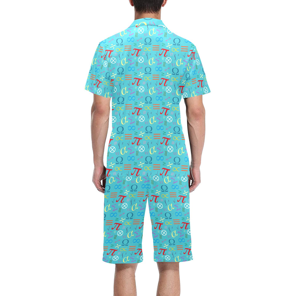 Math Pattern Print Design 02 Men's V-Neck Short Pajama Set
