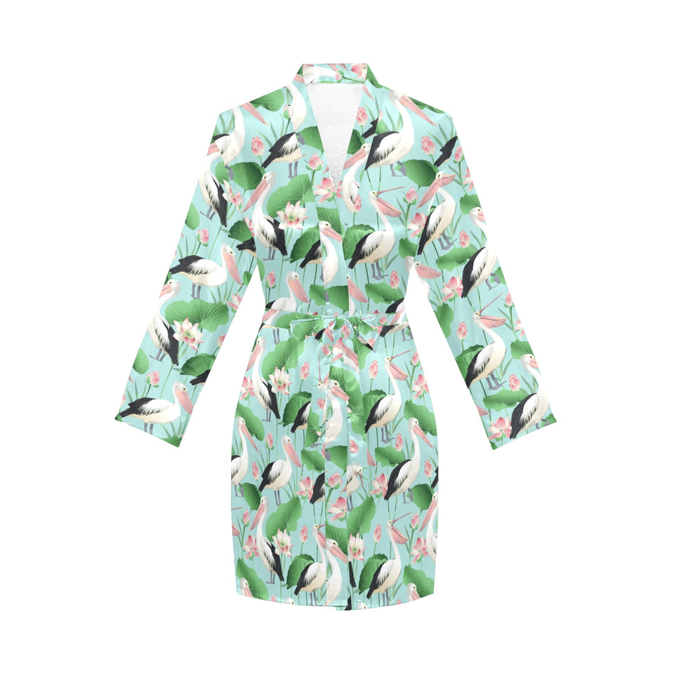 Pelican Pattern Print Design 01 Women's Long Sleeve Belted Night Robe