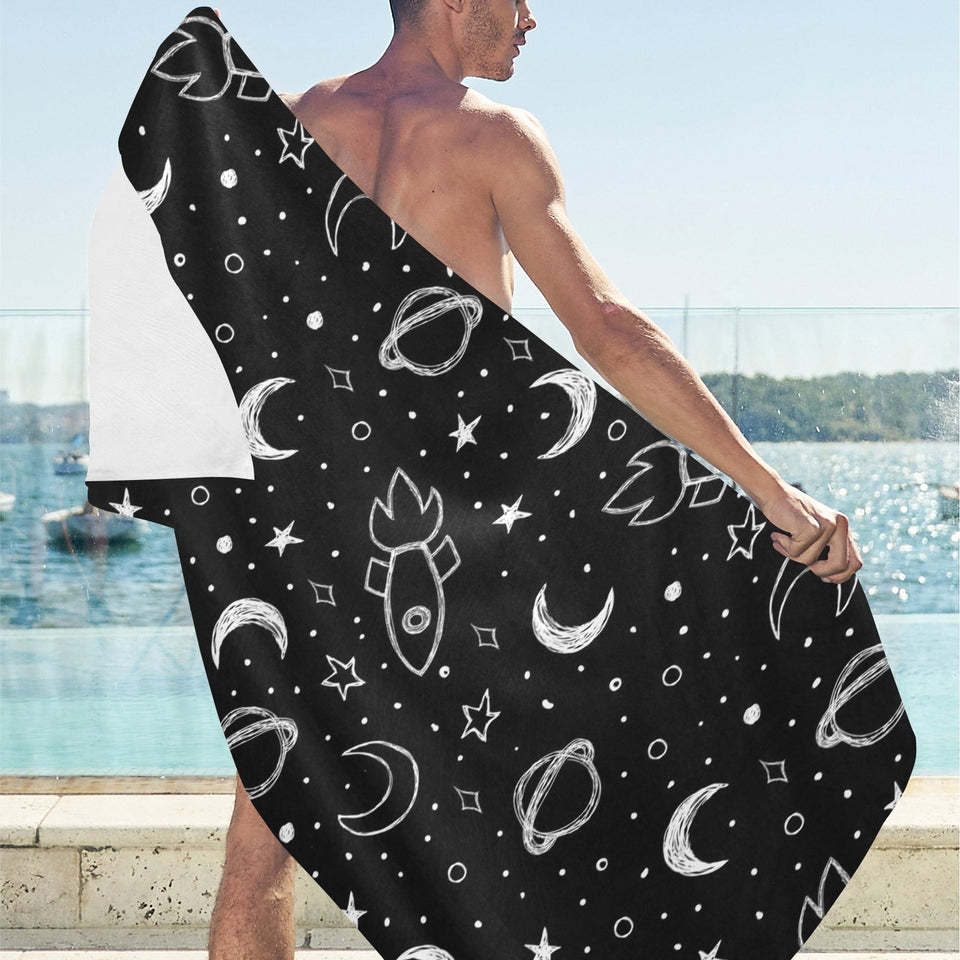 Hand drawn space rocket star planet Beach Towel