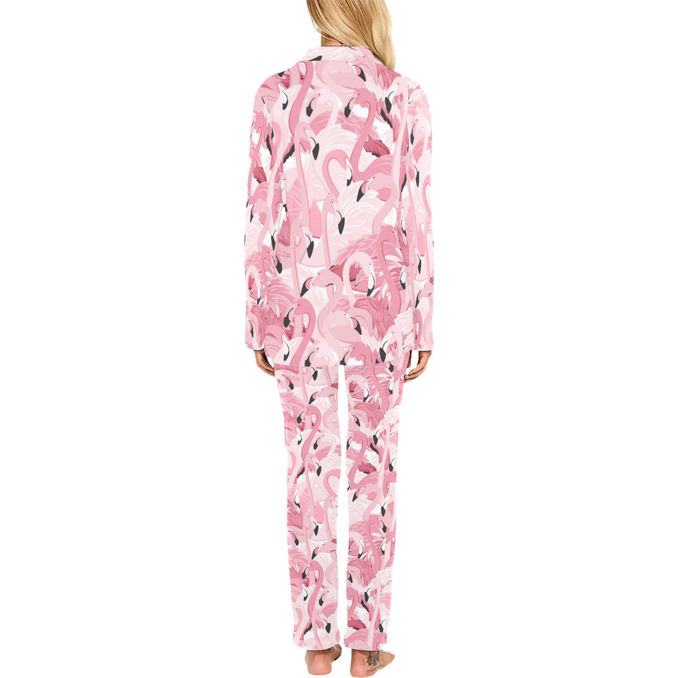 Pink flamingos pattern background Women's Long Pajama Set