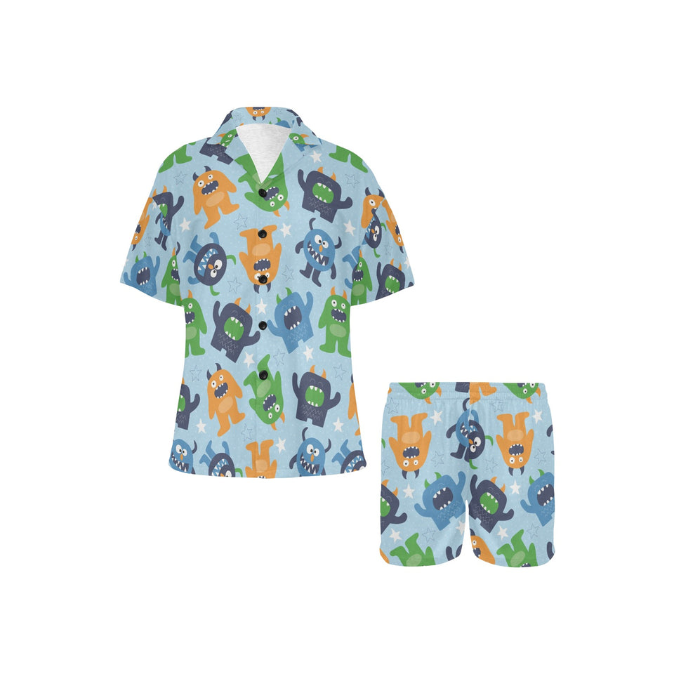 Alien Pattern Print Design 04 Women's V-Neck Short Pajama Set
