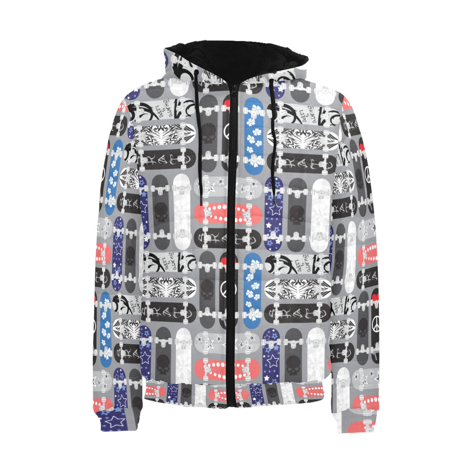 Skate Board Pattern Print Design 04 Men's Padded Hooded Jacket