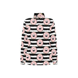 Donuts pink icing striped pattern Women's Long Sleeve Polo Shirt