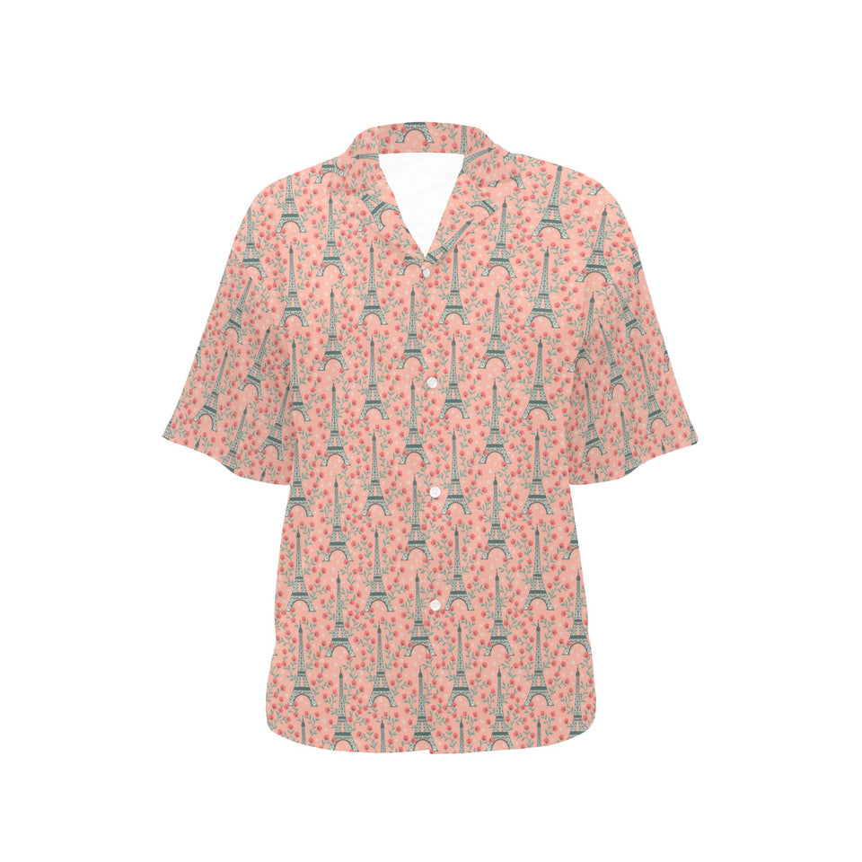 Eiffel Tower Flower Pattern Design 03 Women's All Over Print Hawaiian Shirt