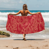 Gold dragons red background Beach Towel