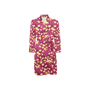 Popcorn Pattern Print Design 02 Men's Long Sleeve Belted Night Robe