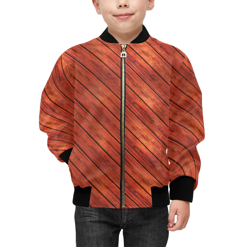 Wood Printed Pattern Print Design 03 Kids' Boys' Girls' Bomber Jacket