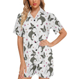 Boston terrier dog hearts vector pattern Women's V-Neck Short Pajama Set